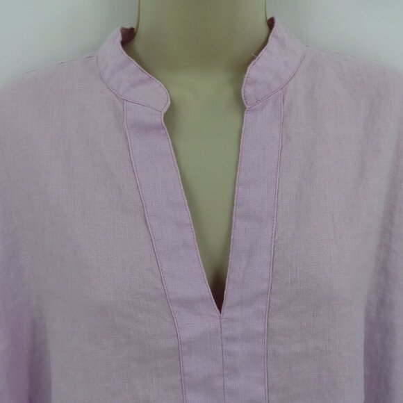 Island Importer Womens Large Purple Long Roll Tab Sleeves Linen Tunic Shirt Top - Picture 3 of 12